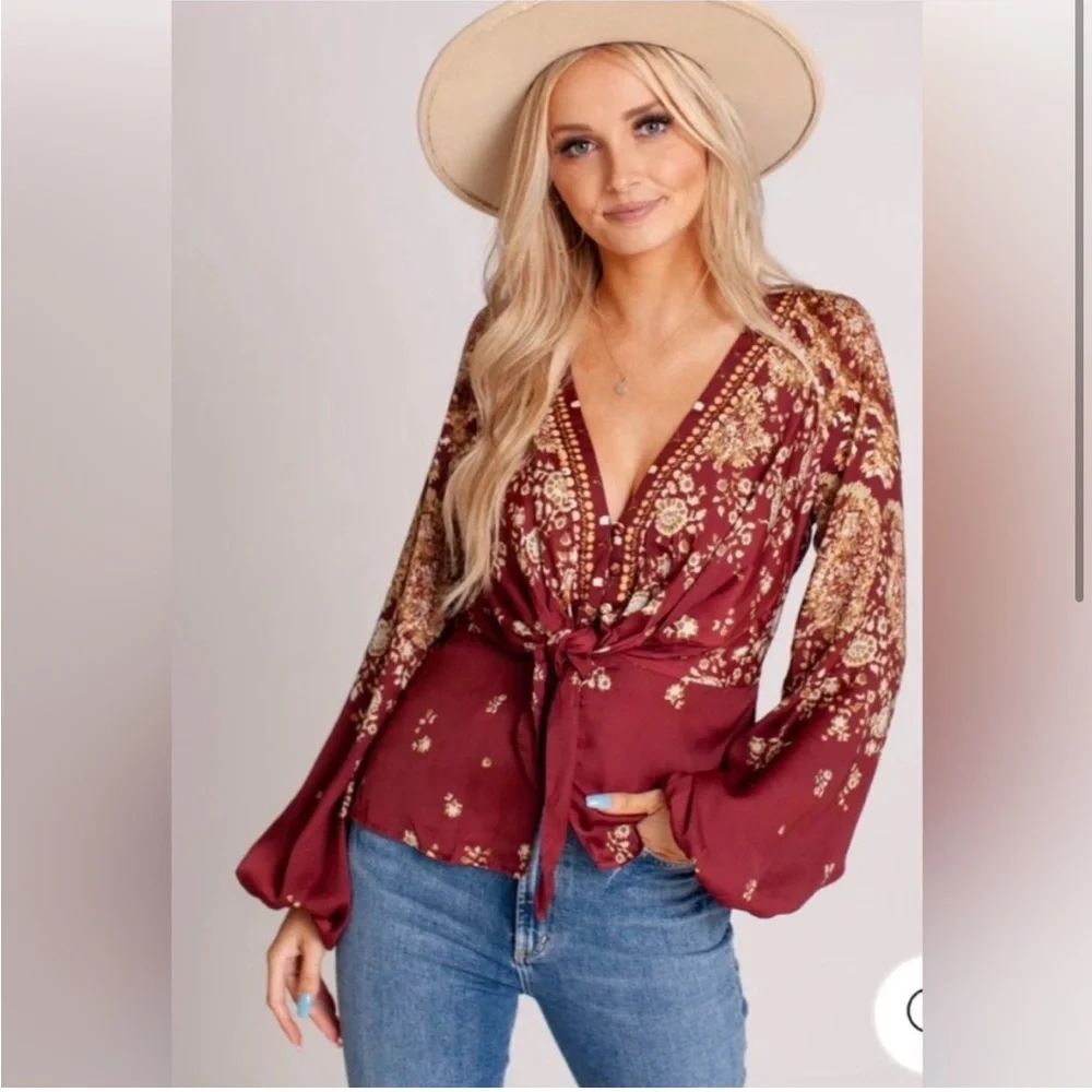 Free People Run Free Tunic Top Burgundy - Picture 2 of 3